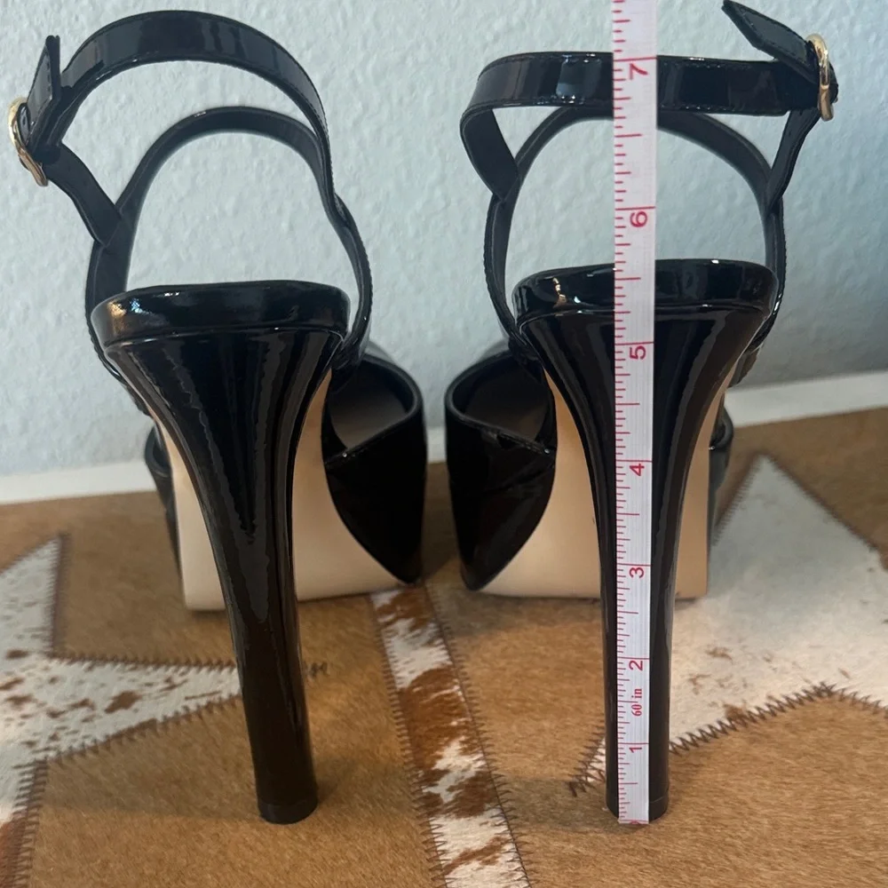 Stuart Weitzman Patent Black Platform Slingback Heels - Picture 7 of 13